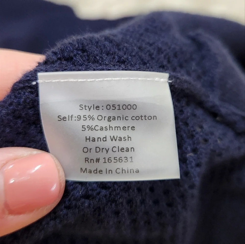 JOHNNY WAS Calme Pullover Sweater Organic Cotton / Cashmere Dark Blue Size XL